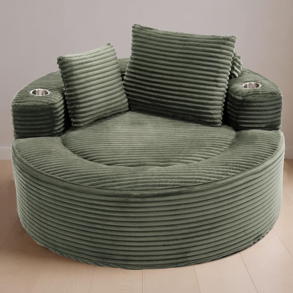Roomfitters Round Sofa Bed Memory Foam Sectional Cloud Couch with Cup Holder for Living Room and Small Apartments