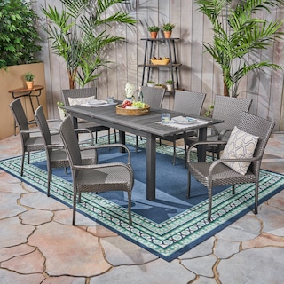 Hayes Outdoor 9 Piece Wood and Wicker Expandable Dining Set by Christopher Knight Home