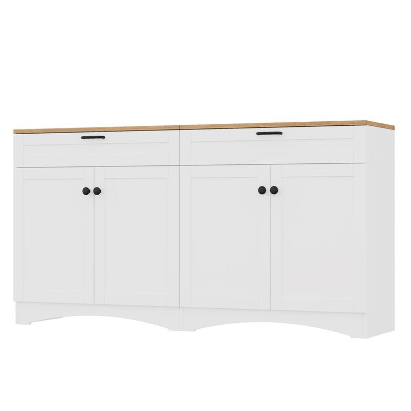 Farmhouse Style TV Stand Versatile Wood Grain Sideboard, for TVs up to 70 Inches with 2 Drawers, for Living Room/Bedroom, White
