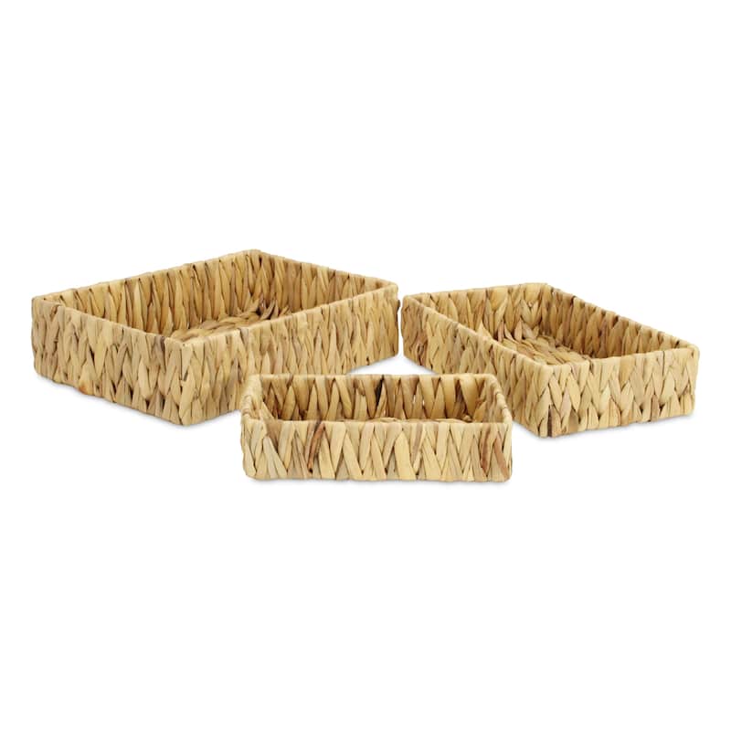 Laelia Light Brown Water Hyacinth Woven Rectangular Baskets (Set of 3)