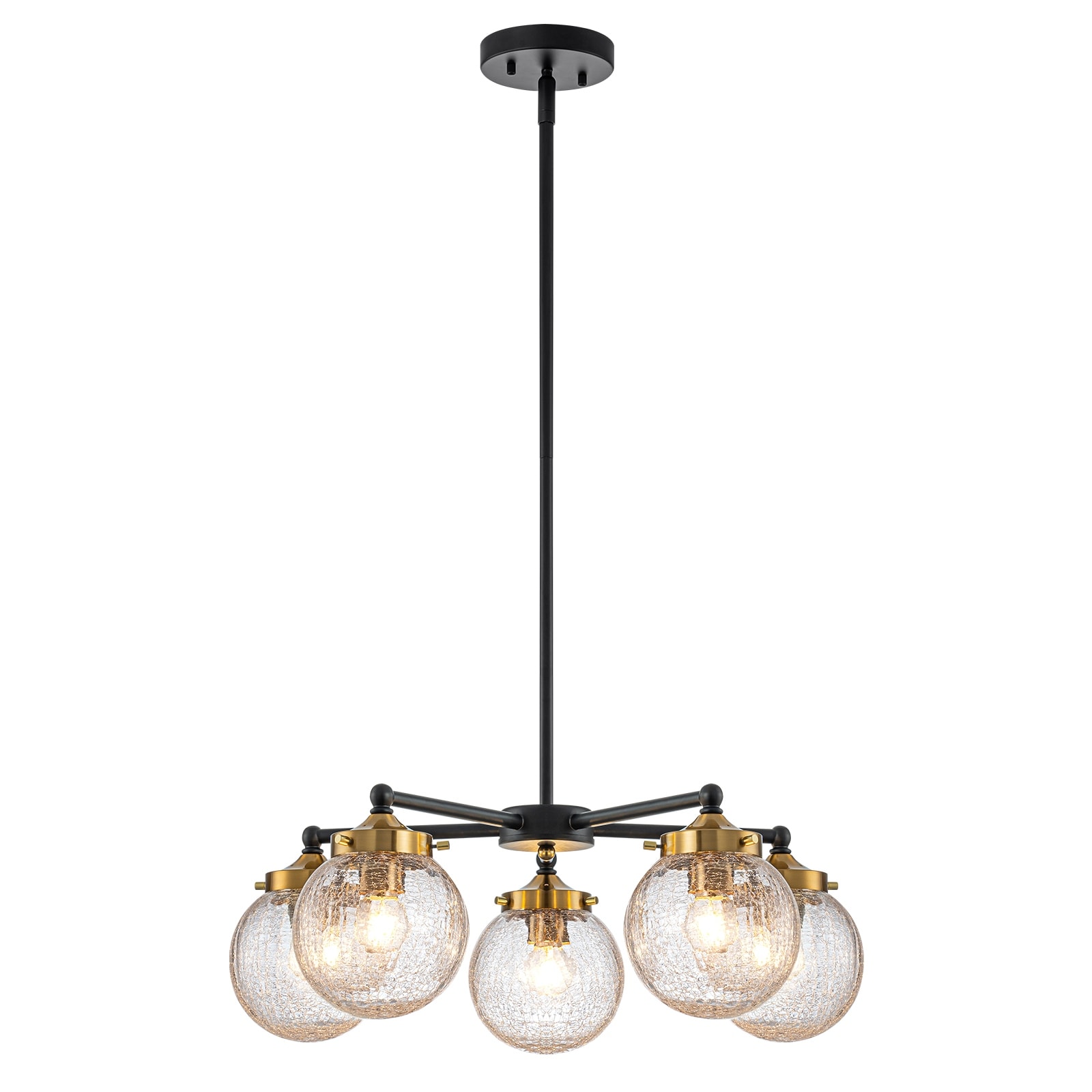 5-Light Modern Branch Chandelier with Clear Crackled Glass Globes - Dia.22.44-in