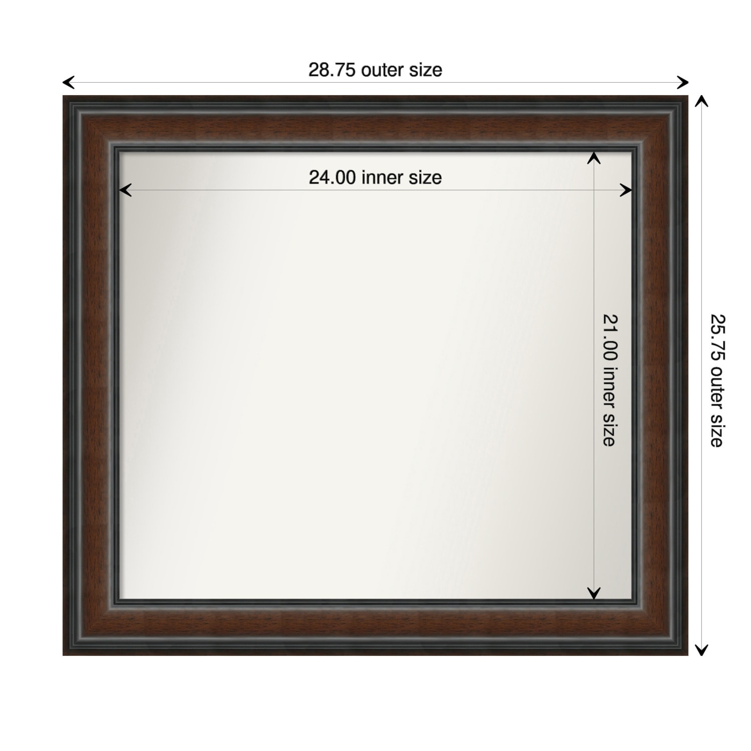 Cyprus Walnut Framed Non-Beveled Custom Wall Mirror, Bathroom Vanity Mirror