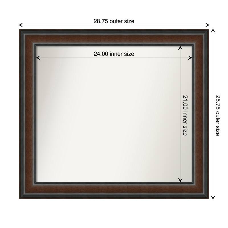 Cyprus Walnut Framed Non-Beveled Custom Wall Mirror, Bathroom Vanity Mirror - Outer Size: 28.75 x 25.75