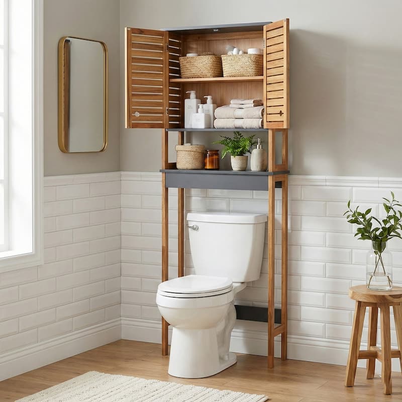 Over The Toilet Storage Cabinet with Double Vented Doors - 69" H x 24"L x 9" D