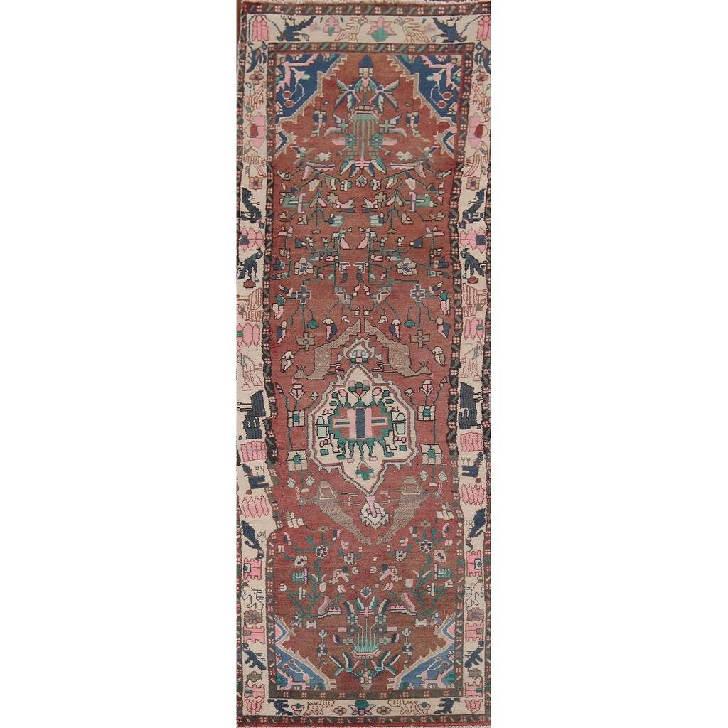 Traditional Hamedan Persian Vintage Runner Rug Handmade Wool Carpet - 2'9" x 9'3"