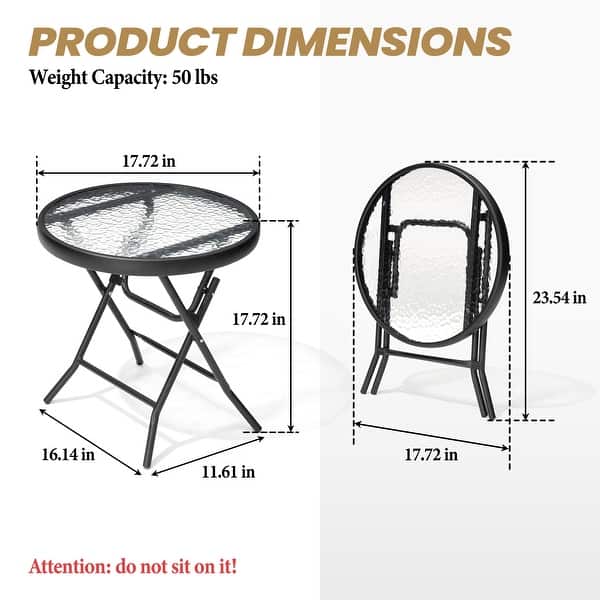 Crestlive Outdoor Side Table Patio Small Folding Table with Tempered Glass Table Top