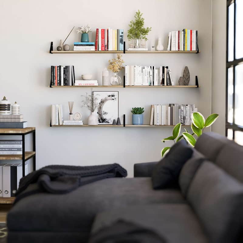 60 inch Large, Book Shelves for Living Room, Wooden Book Shelves, Shelf for Wall Decor, Burnt