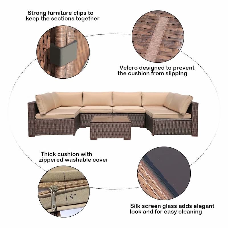 Wicker/ Steel 7-piece Outdoor Cushioned Sectional Sofa Set