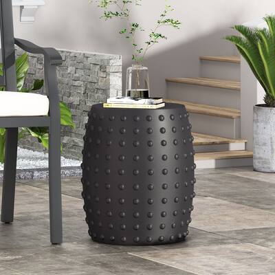 Roomfitters Outdoor Lightweight Concrete Side Table with Textured Dot Design, Patio Accent Table, Black