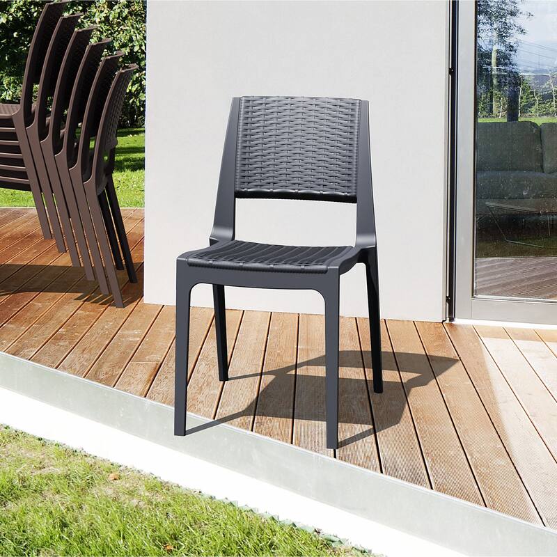 34" Gray Outdoor Patio Wickerlook Dining Chair