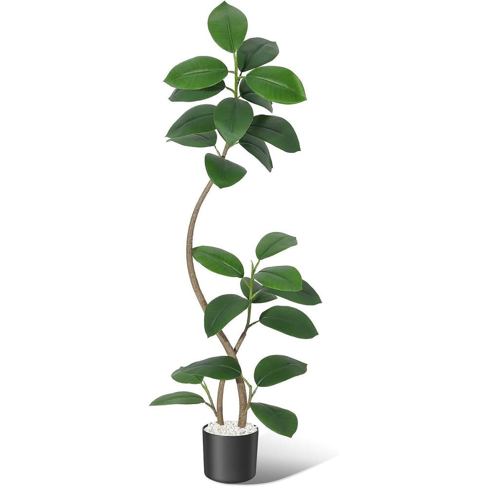 Artificial Plant Faux Fiddle Leaf Fig Tree with Black Sphere Resin Planter