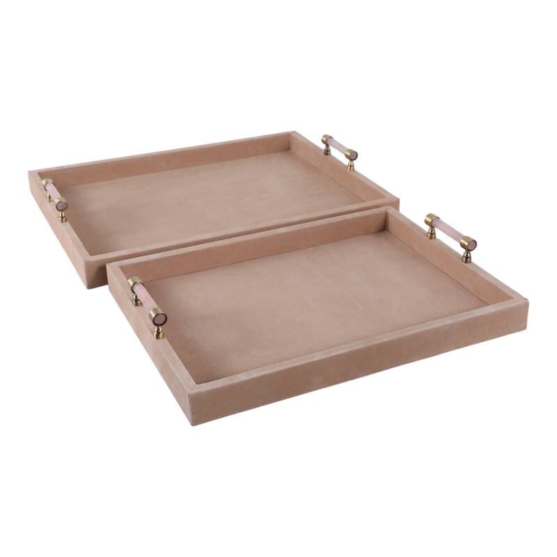 Wood Suede Decorative Trays Home Decor (Set of 2) - 17/20" Tan - 20.0"