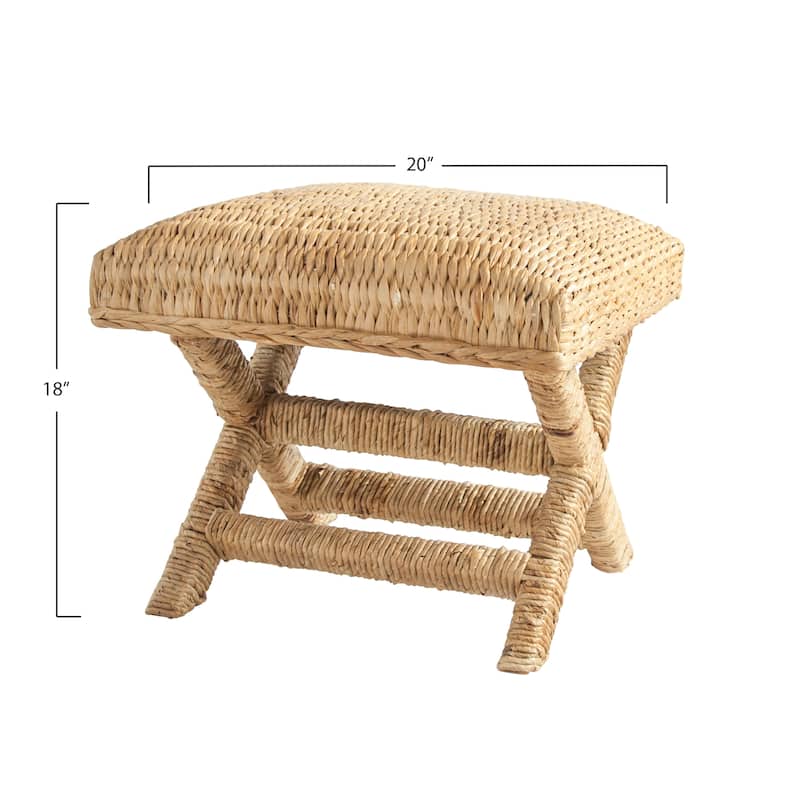 Wood & Woven Water Hyacinth Stool