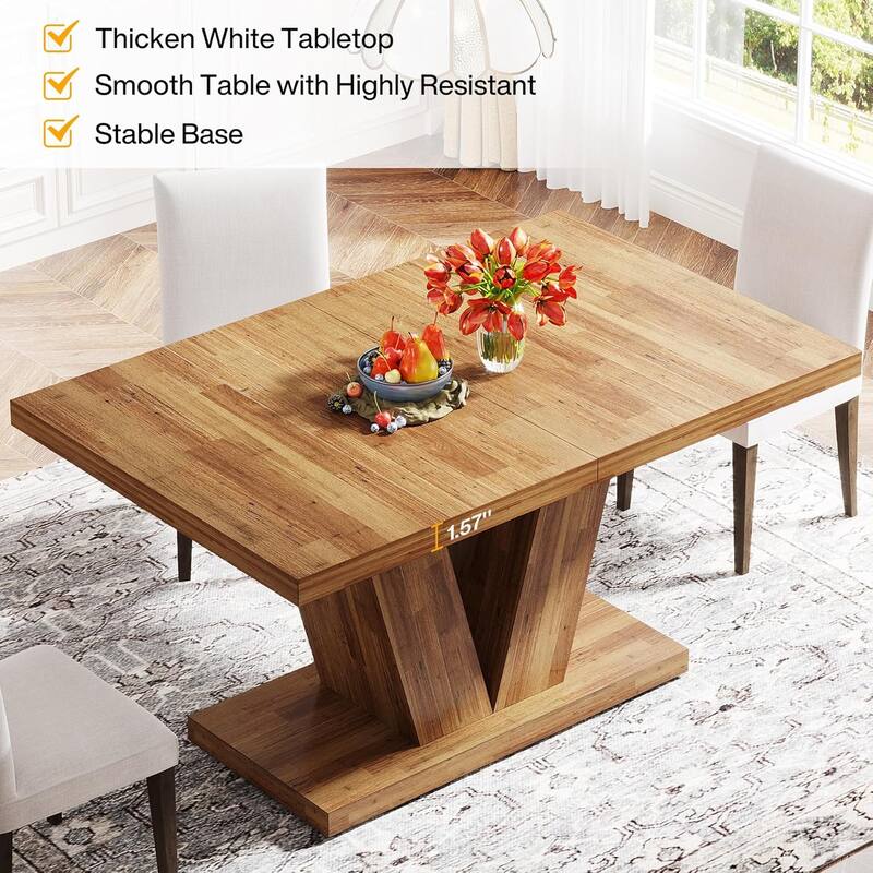 47-Inch Wooden Dining Table with Heavy Duty Pedestal, Farmhouse Kitchen Dinner Table for Home