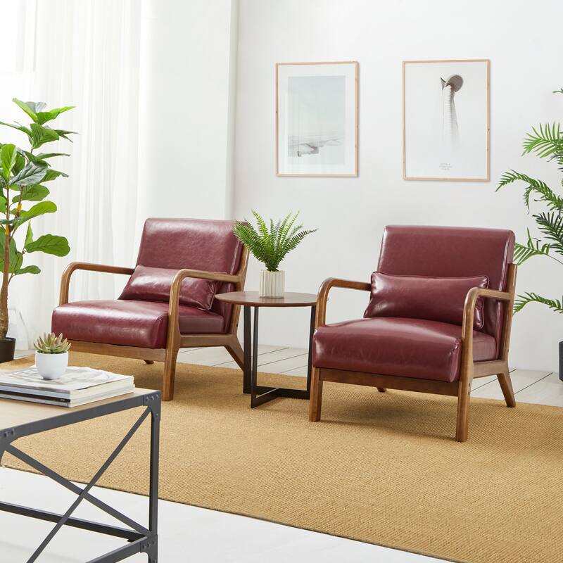 Glitzhome Set of 2 30.75"H Mid-Century Modern PU Leather Accent Chairs with Cushion - 25.75"W x 33.75"D x 30.75"H