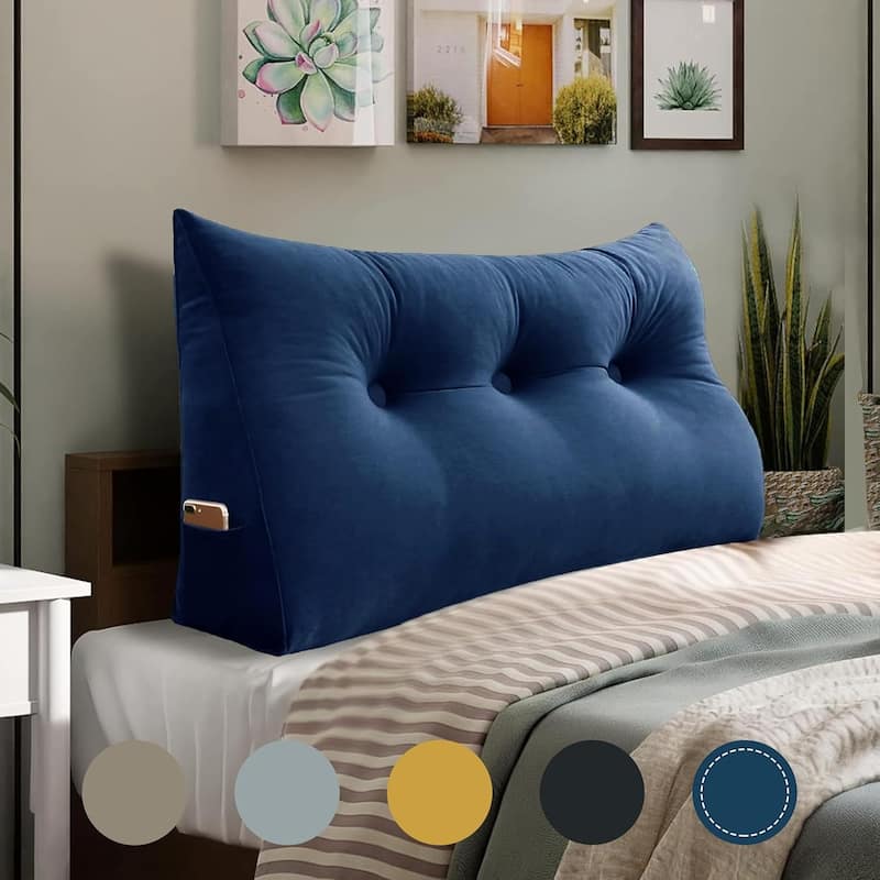 Velvet Headboard Reading Wedge Pillow for Bed Rest Sit Up Back Support - Twin - Blue