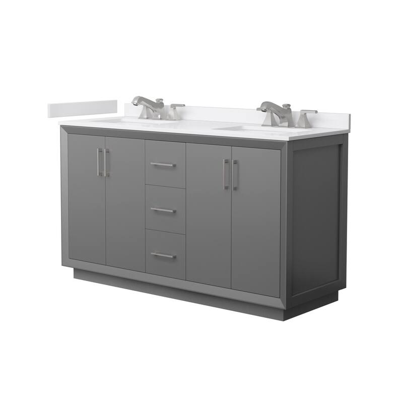 Wyndham Collection WCF4141-60D-VCA-US3MXX Strada 60" Free Standing - Dark Gray / White Cultured Marble Top / Brushed
