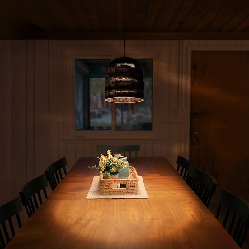 Matte Black Modern Nordic Style 1-Light Pendant Light with Natural Brown Origami Paper Shade