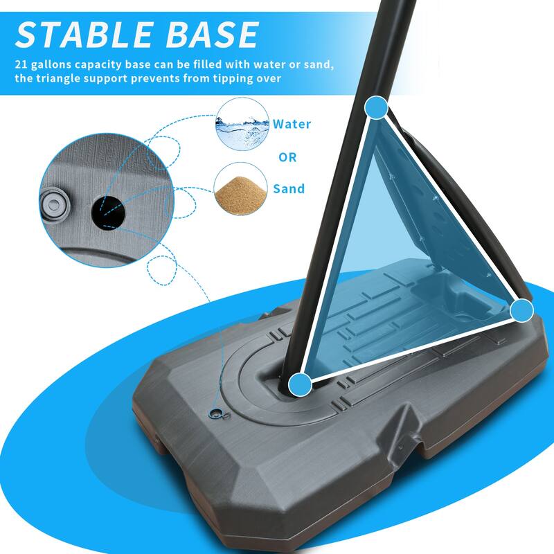 Roomfitters Portable Basketball Hoop with 44 Inch Backboard, Adjustable Height 7.5-10ft with Stable Base and Wheels, Black