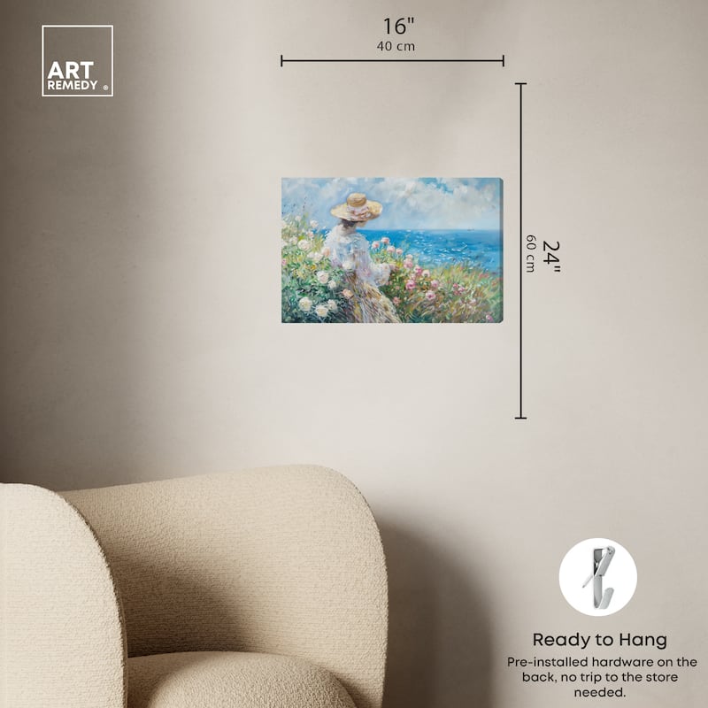 Art Remedy Gentle Sea Gallery Wrapped Impressionism 1 Piece Canvas Wall Art /Monet And Van Gogh Inspired Art