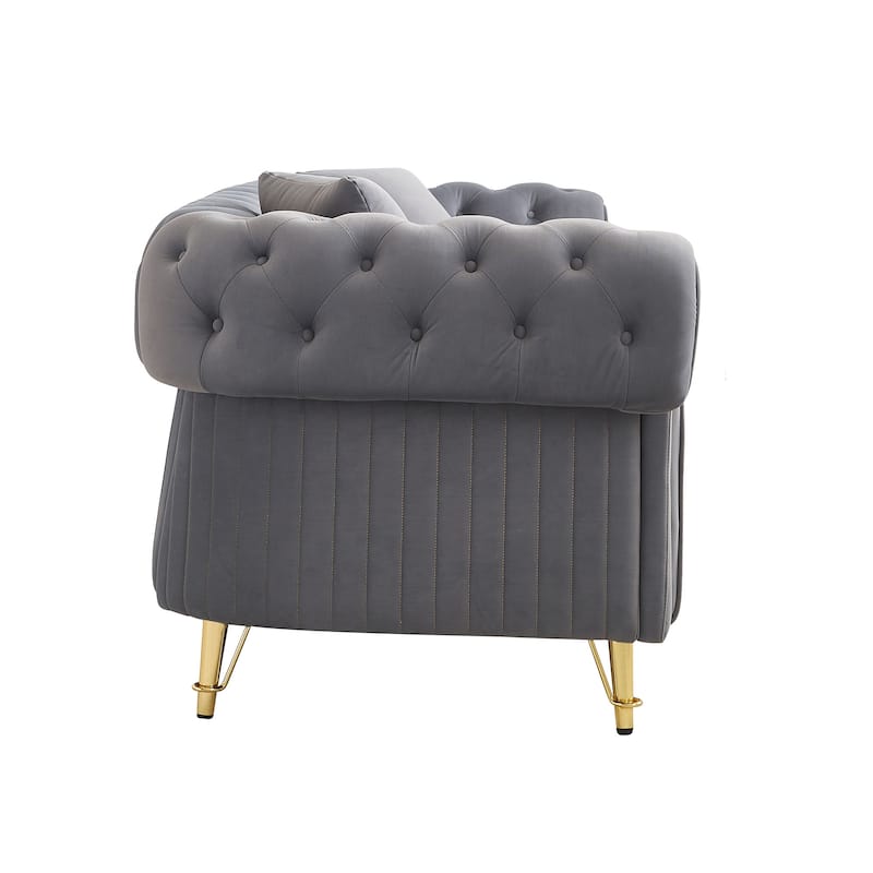 Chesterfield Tufted Velvet Sofa with Seat Cushions and Toss Pillows