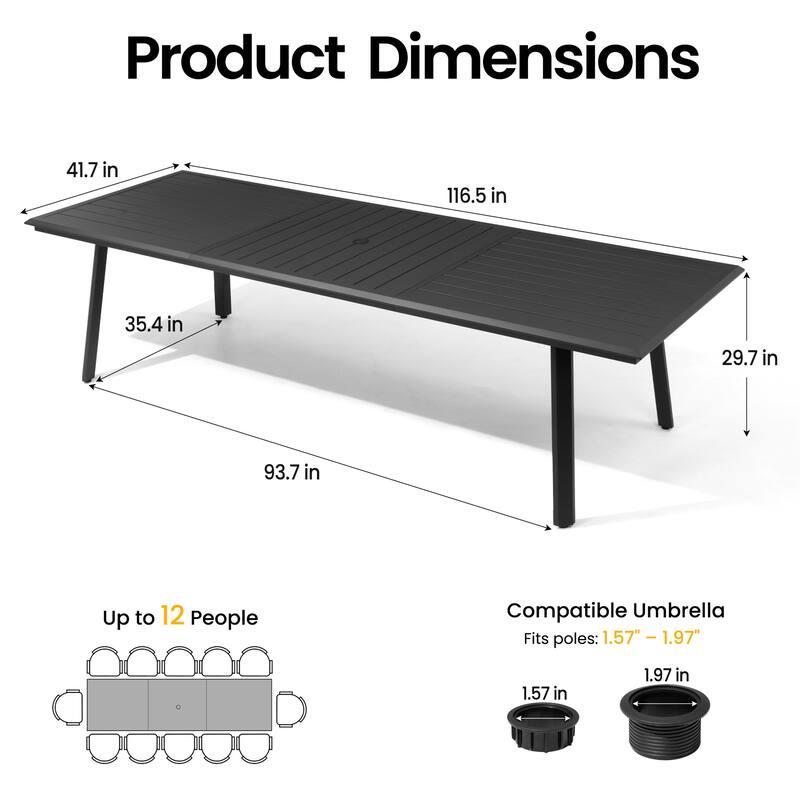 7/9/11-Piece Set Outdoor Aluminum Dining Table with Umbrella Hole and PE Rattan Chairs