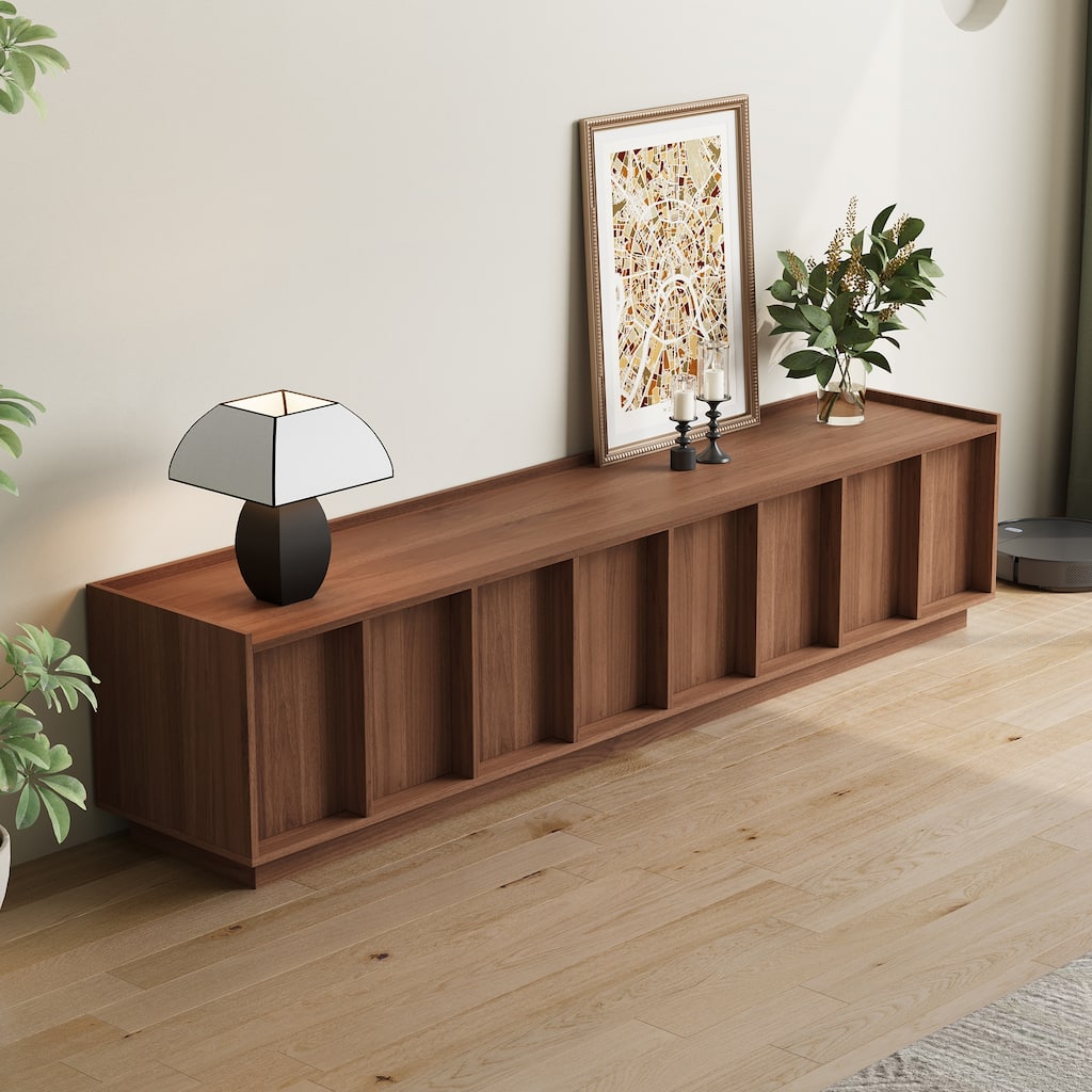 78.74" Modern TV Stands with Brown Wood Grain,Mid Century Media Console With 4 Cabinets