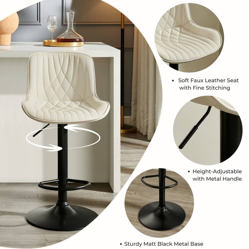 Roundhill Furniture Kovyn Contemporary Adjustable Barstool with Faux Leather Swivel Seats, Set of 2
