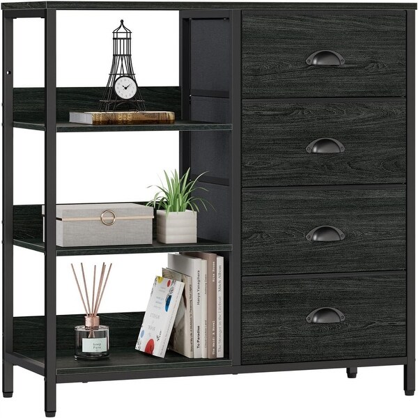 Black Dresser with 4 Drawers and Side Shelf - 11.4