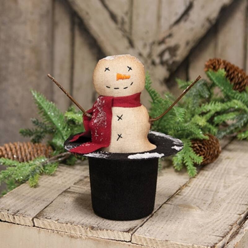 Stuffed Snowman in Top Hat with Red Scarf Winter Table Decor - 6” x 6” x 8”