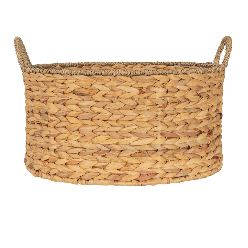 Household Essentials Handwoven Water Hyacinth and Seagrass Basket with Handles - 15.8"L x 15.8"W x 7.9"H