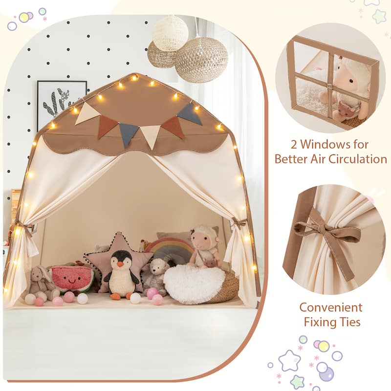 Gymax Kids Play Tent w/Flags and Globe String Lights for 3-12 Years - See Details