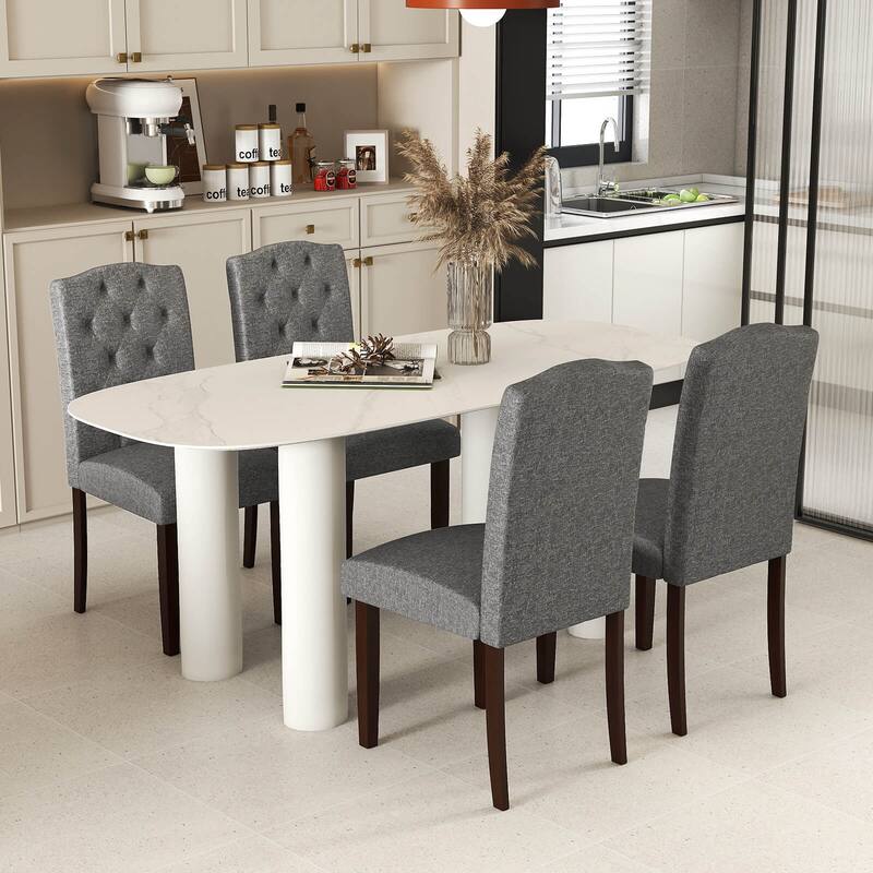 Costway Wooden Dining Chair Set of 2 with Rubber Wood Legs Padded Seat - See Details