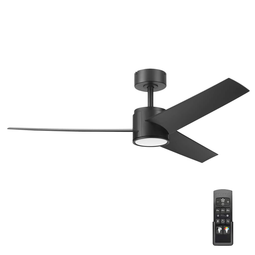 Honeywell Altan 52-Inch Matte Black Damp Rated Ceiling Fan with Dimmable LED Light