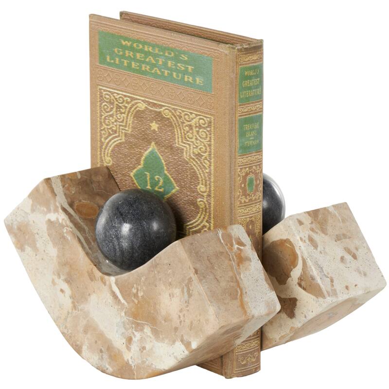 Marble Arched Curved Bookends with Black Orbs - Set of 2 Brown - Roche River Decor