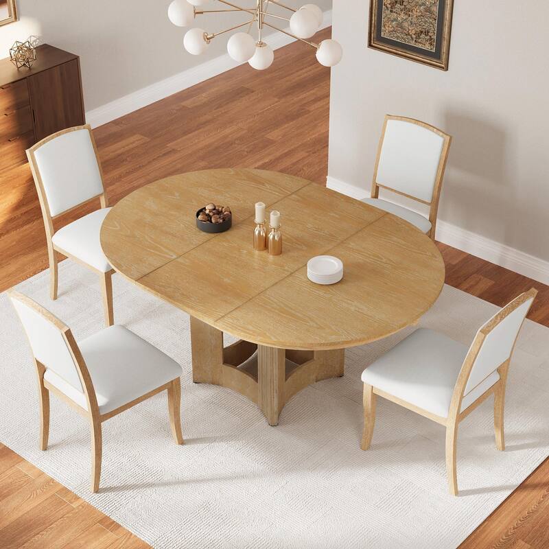 5-Piece Kitchen Table Set with 4 Upholstered Chairs and 16-Inch Removable Leaf