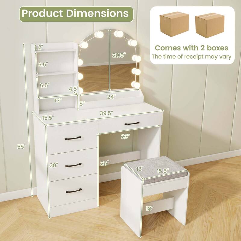 Costway Vanity Set with Mirror and Lights Dressing Table and Chair 4 - See Details