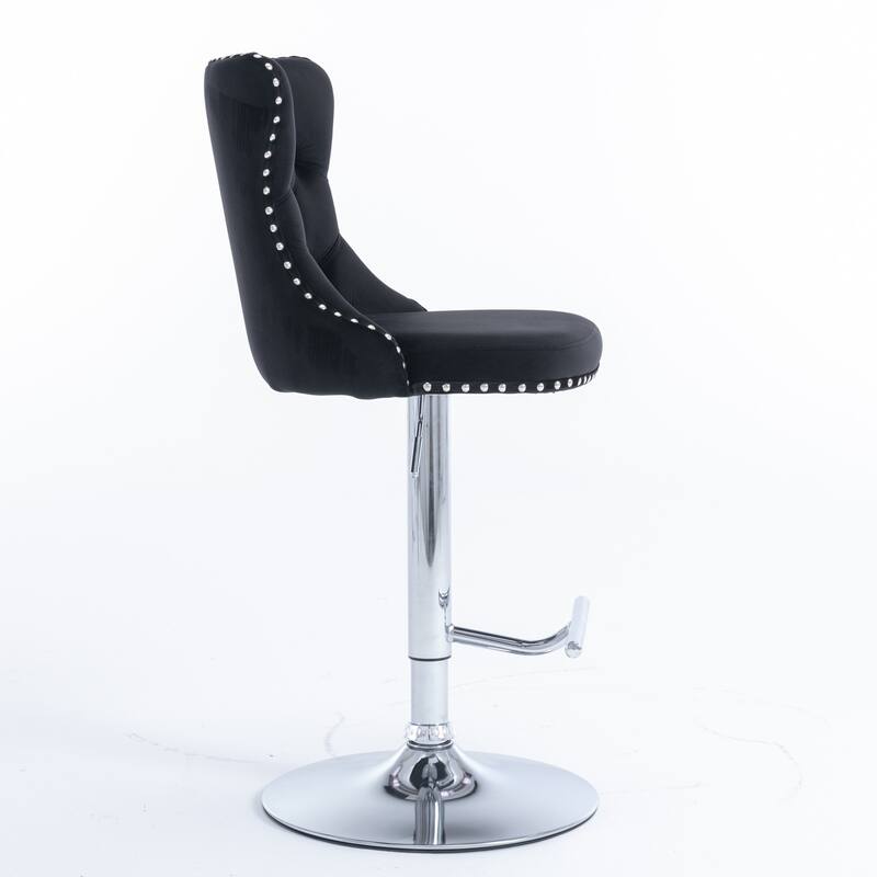 Swivel Bar Stools Set of 2, Adjustable Counter Height Upholstered Barstools with Nailheads Trim, Button Tufted Back and Footrest