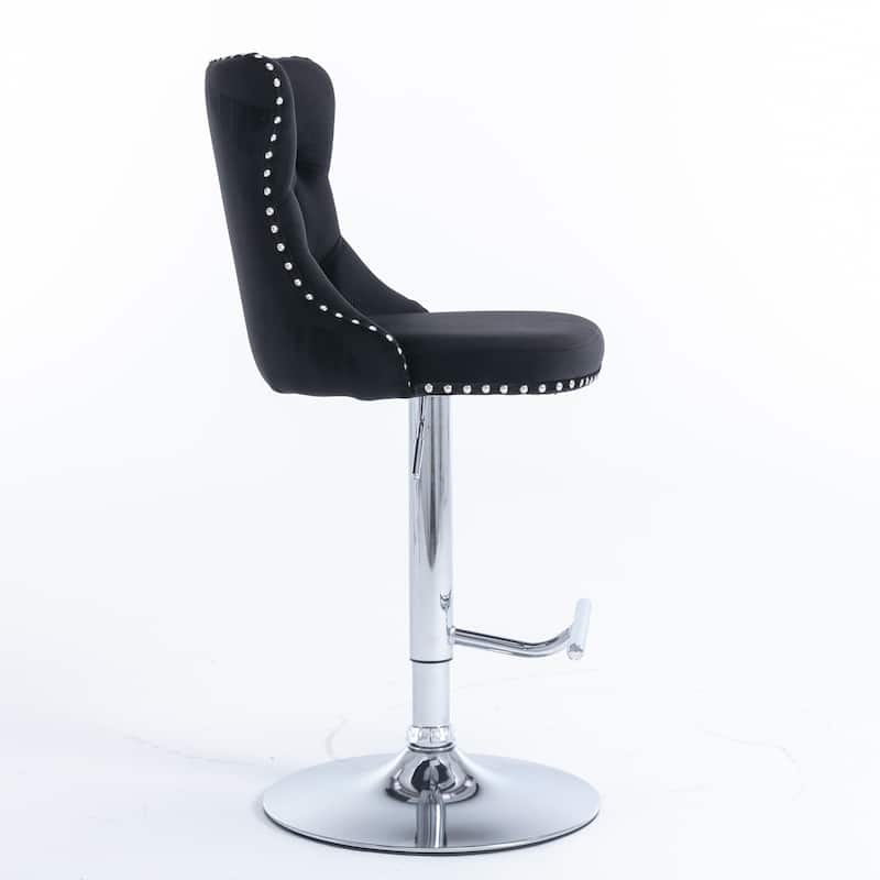Swivel Velvet Barstools Adjusatble Seat Height from 25-33 Inch,Upholstered Chrome base Bar Stools with Backs,Set of 2