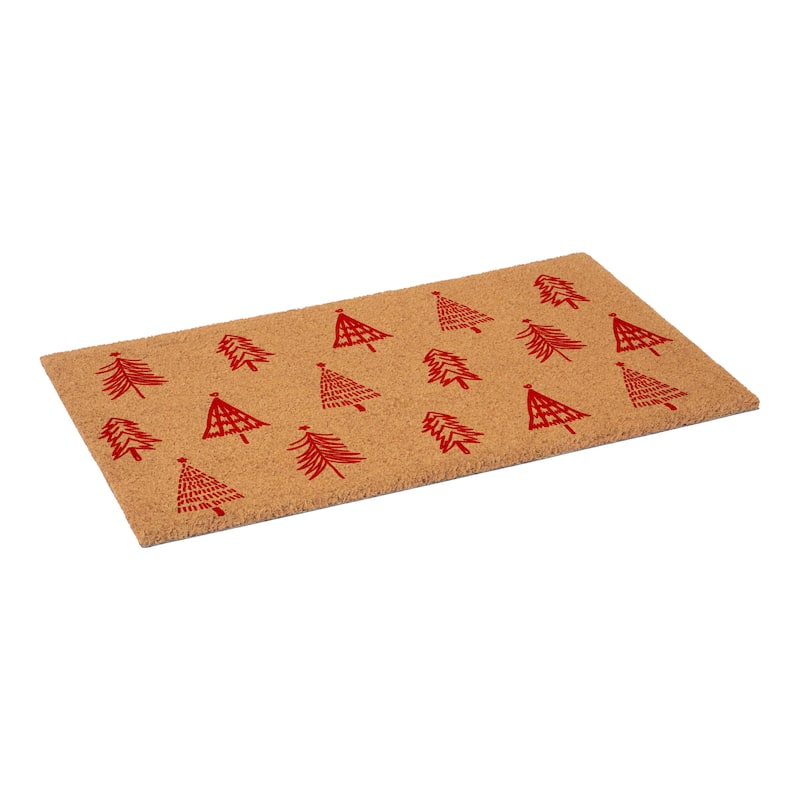 HomeRoots 24" X 36" Brown And Red Christmas Trees Outdoor Coir Door Mat - 24.00' X '36.00
