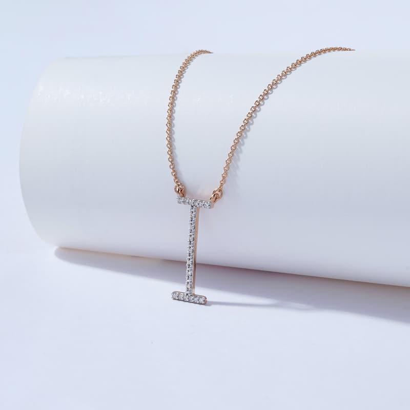 1/20ct TDW Diamond Classic Initial Pendant Necklace in Silver for Women - I - Rose