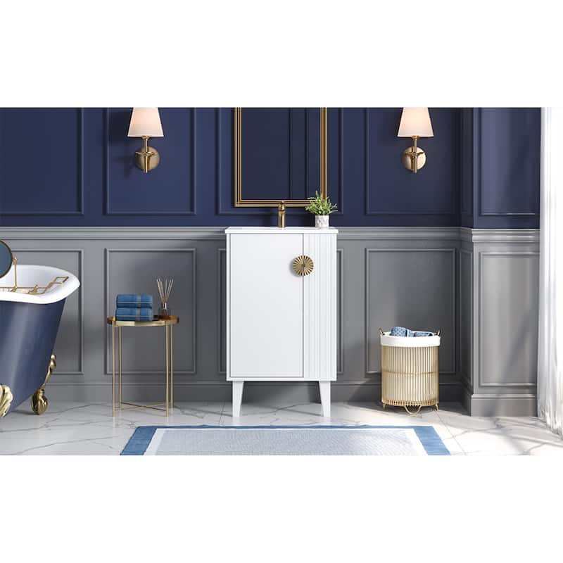 Roomfitters 20 Inch Bathroom Vanity with Ceramic Sink, Freestanding French Style Cabinet with Half-Moon Pulls
