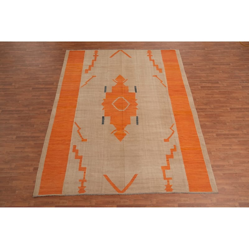 Hand Woven Southwestern Wool Beige Geometric Area Rug - 12' 10'' X 10' 3''