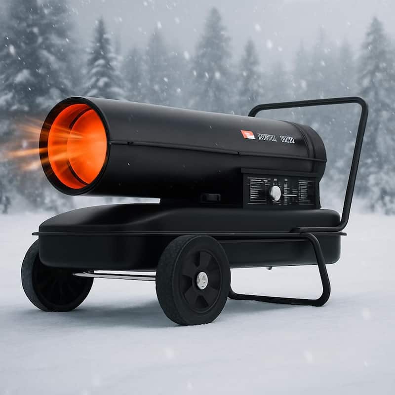 125000 BTUs Forced Air Kerosene Diesel Heater, with Thermostat and Wheels - Black