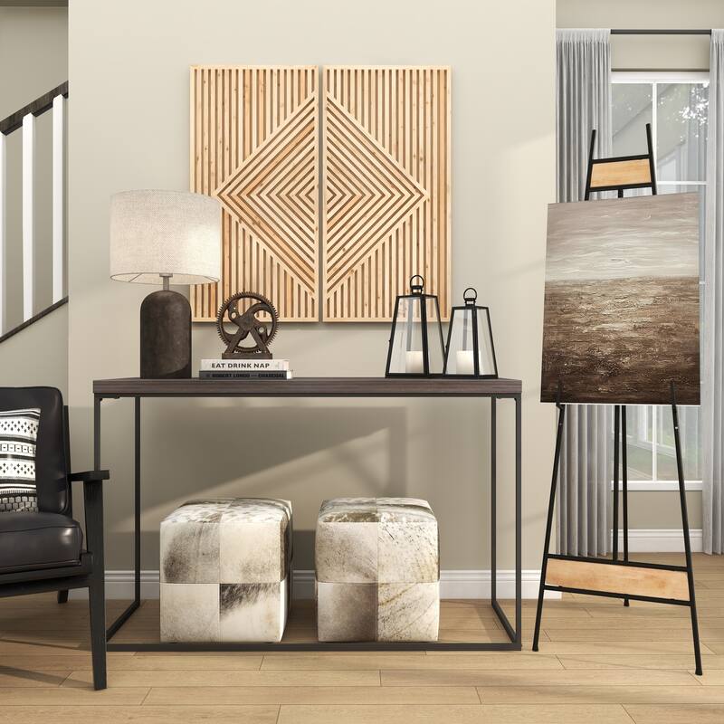 Black Metal Extra Large Free Standing Adjustable Display Stand Easel with Chain Support and Wood Accents