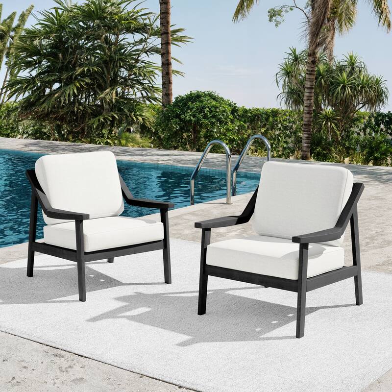Outdoor Patio Club Chair Arm Lounge Cushion Chair (Set of 2) - BlackFrame-Beige