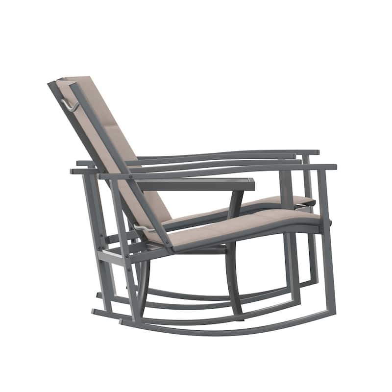 3 Piece All-Weather Rocking Chairs and Glass Top Table Bistro Set