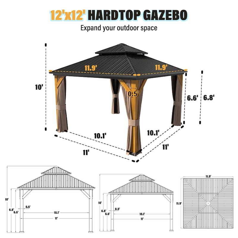 Outdoor Hardtop Gazebo with Galvanized Steel Double Roof