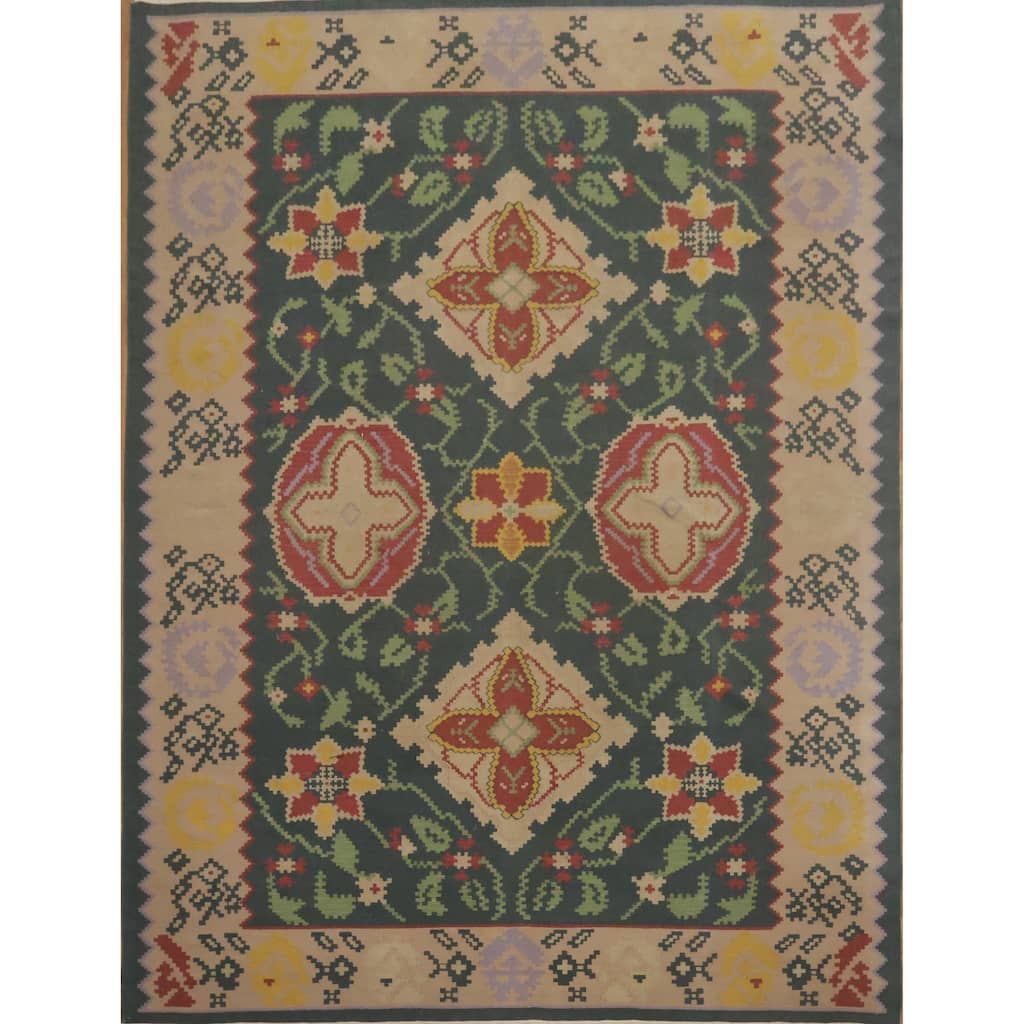 Hand Woven Oriental 100% Wool Carpet Southwestern Tribal Green Kilim Area Rug - 11' 8'' X 8' 11''