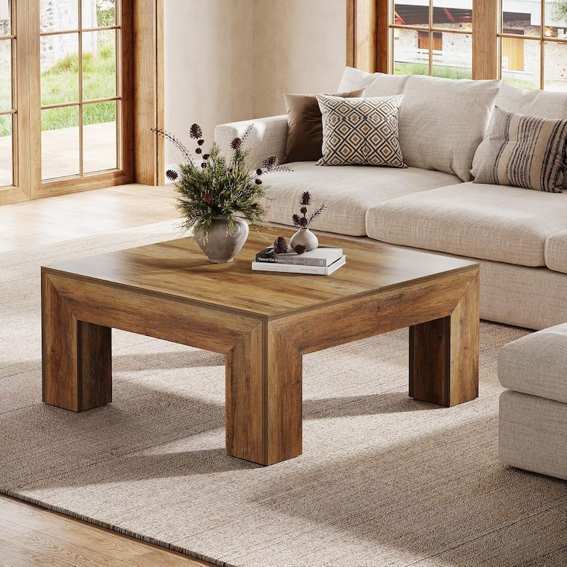 39.37-Inch Farmhouse Square Coffee Table for Living Room, Low Large Center Tea Accent Table